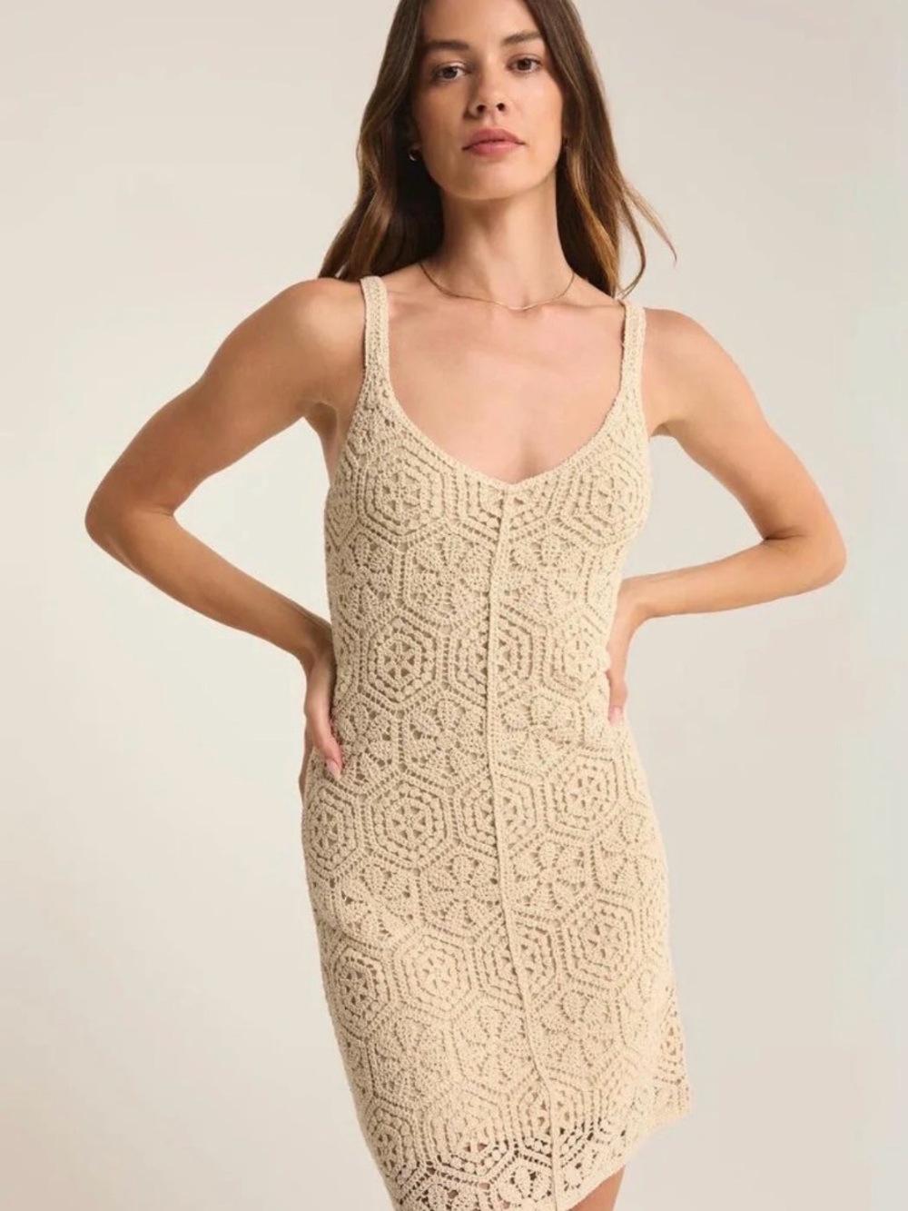 Z Supply Allure Cream Crochet Midi Tank Dress
